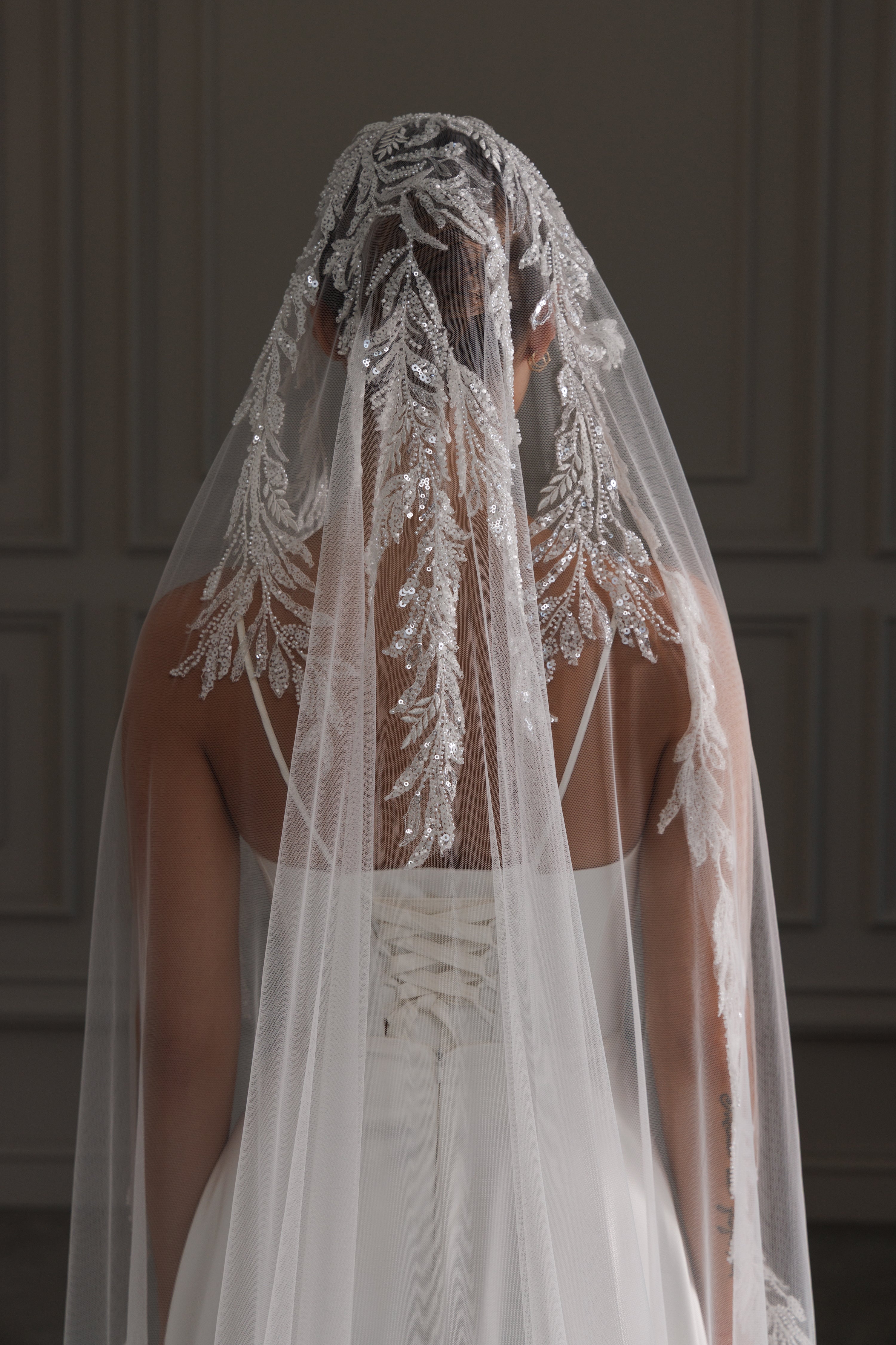 Mantilla Bridal Veil with Beaded Lace Trim | Spanish Style 