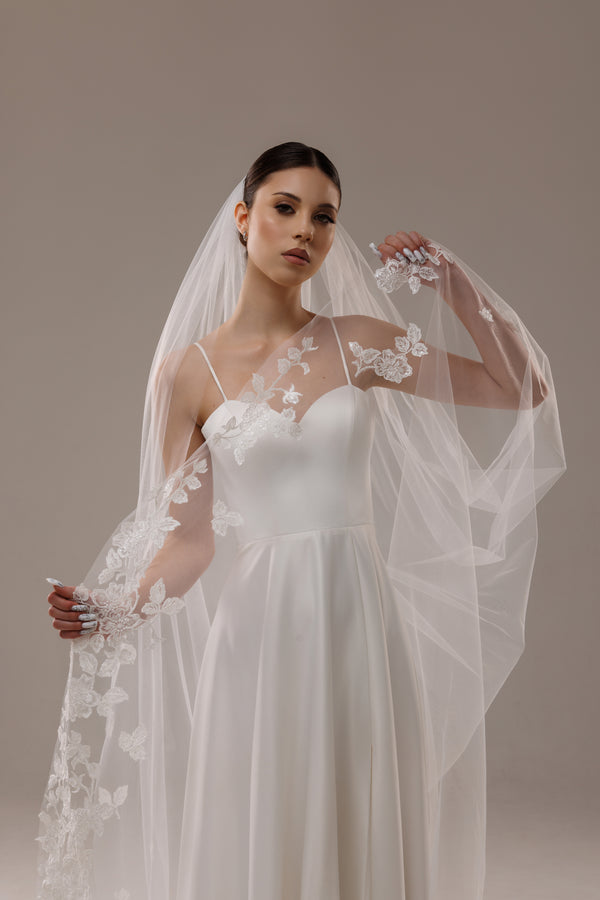 Lace embroidery appliques one layered veil LAV39/V-2555