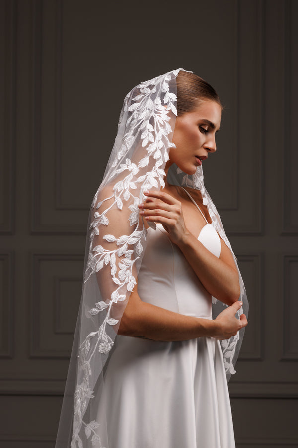 Flower 3D lace mantilla wedding veil, L3DV58/V-2524