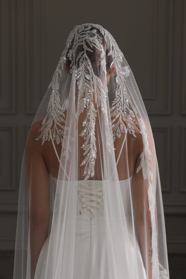 Mantilla Bridal Veil with beaded lace trim, LBV59/V-2523