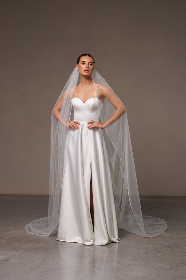 Pearl beaded edge veil,NITPRL/V-2559