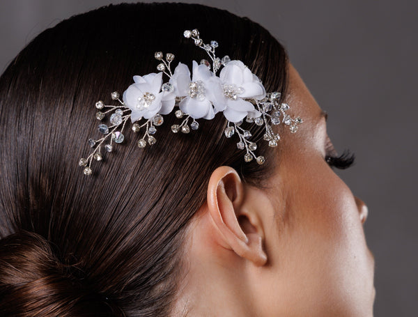 Bridal Hairpiece with 3D Flowers and Crystals, A-005
