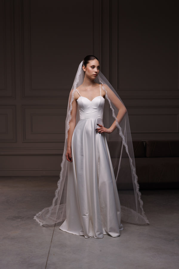Lace trim one layer bridal veil, LCVC11/V-2517