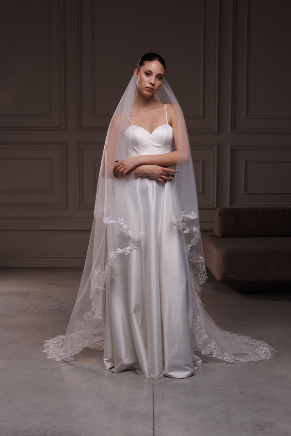 Cathedral lace veil with blusher 2 layers,2LVLVS61/V-2518