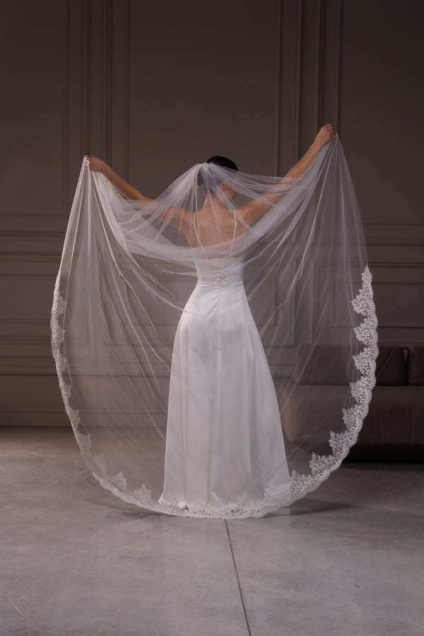 One-Layer Classic Lace Trim Bridal Veil , LCNV30/V-2558