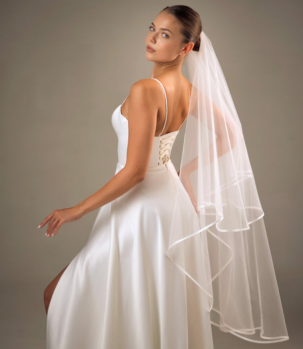 Soft Double layered veil with satin edge, 2LSATV