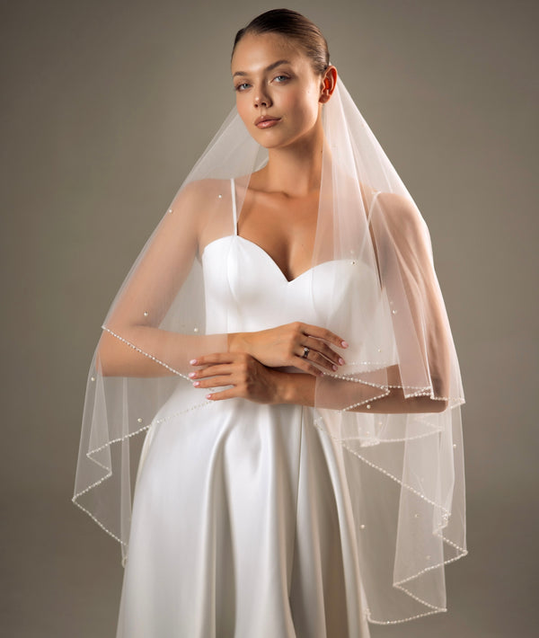 Two layers pearl veil with beaded edge, 2LNITV